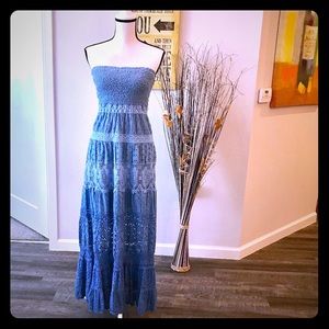 Boston Proper Strapless Multi Blue Maxi Dress XS